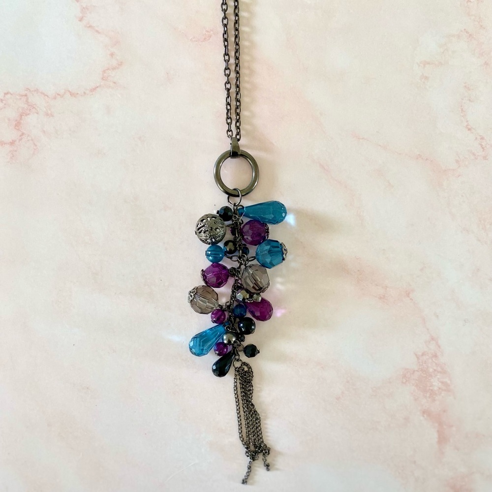 Blue & Purple Beaded Pendant Necklace